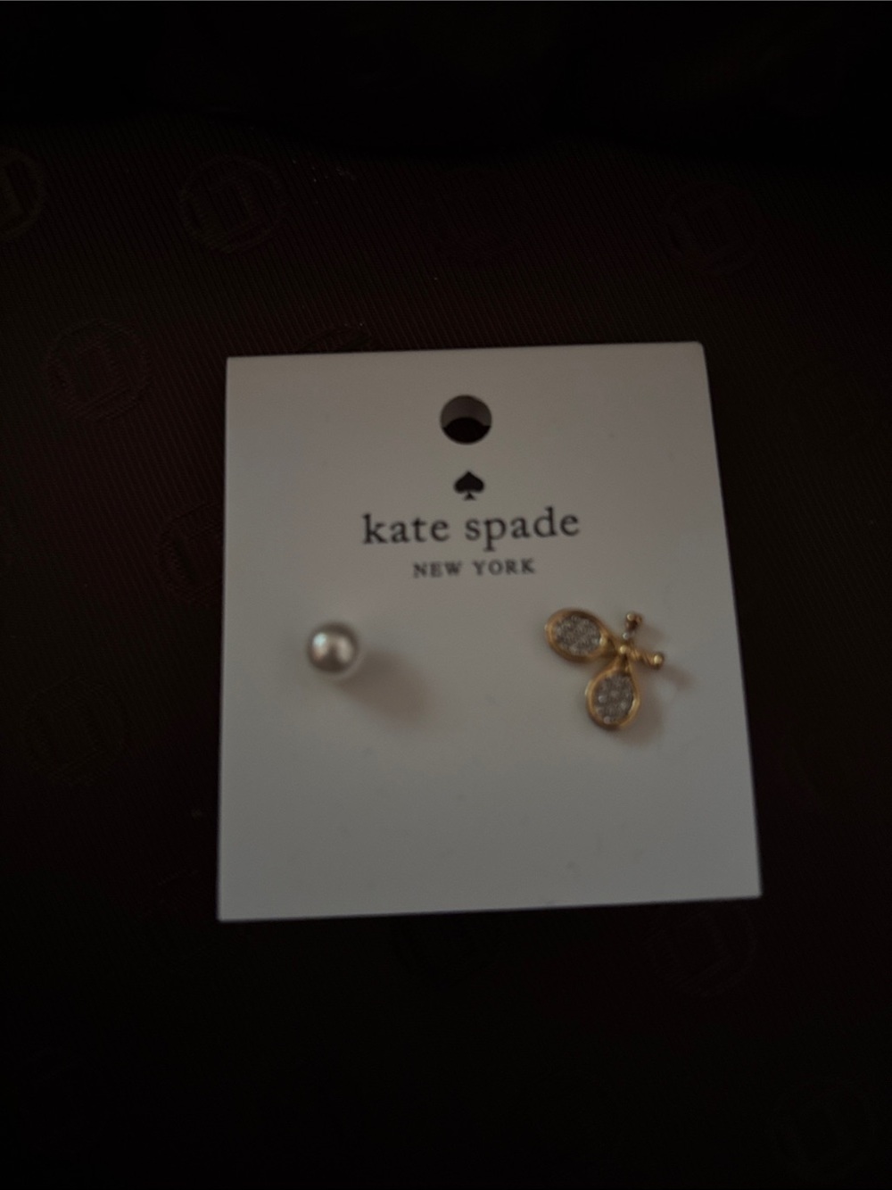 kate spade Gold tennis rackets/pickle ball and White Pearl Stud Earring Set